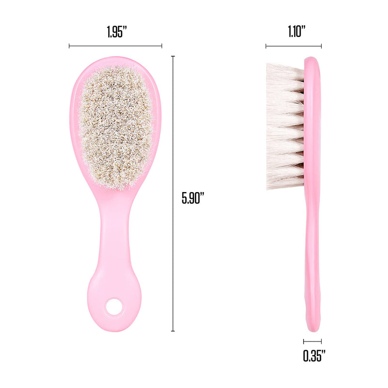 3 Piece Baby Hair Brush and Comb Set for Newborns and Toddlers (Pink)