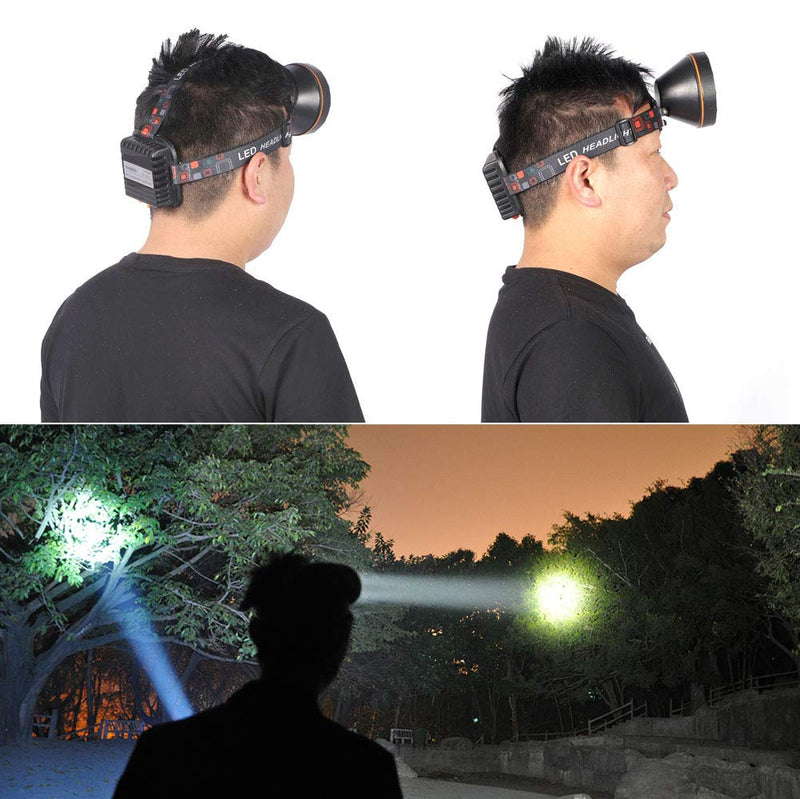 Super Bright Rechargeable Coon Hunting Headlamp, LED Spotlight Head Torch with Power Supply, Waterproof Headlight Flashlight for Outdoor Hunting, Fishing, Hiking, Camping, Night Work Black-White Light - BeesActive Australia