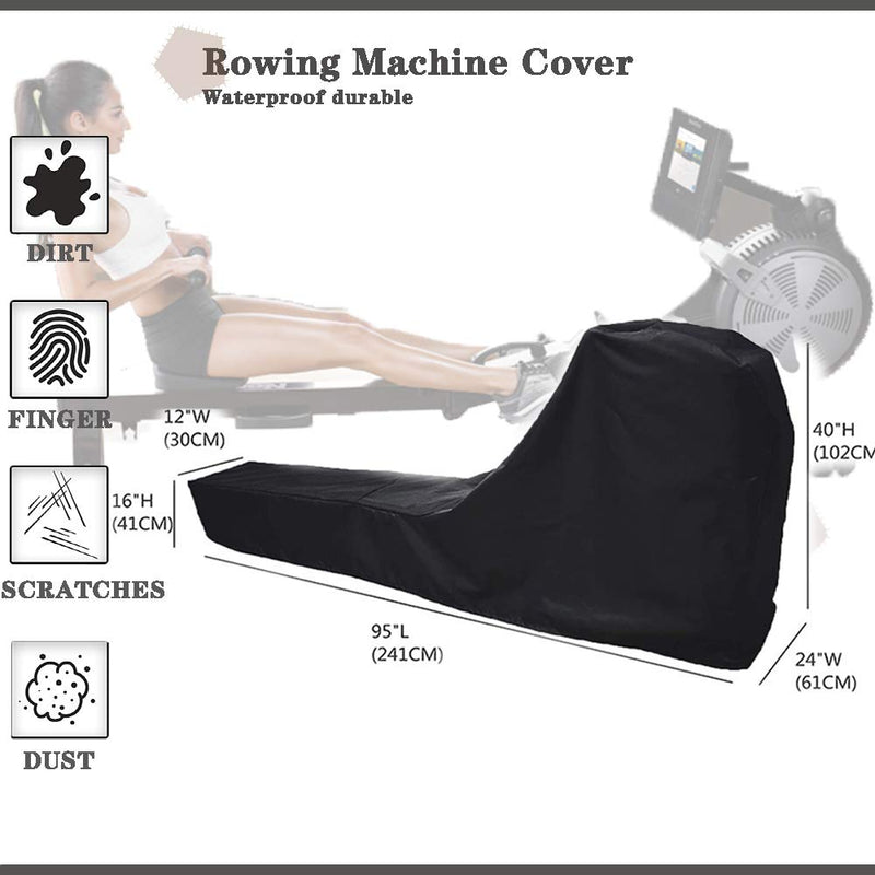 J&C Rowing Machine Cover, 420D Heavy Duty Fitness Equipment Protective Cover, Dust Cover fot Folding Water Rowing Machine 300lb Weight Capacity Concept 2 Rowing Machine Waterproof 95x24x40inch Black