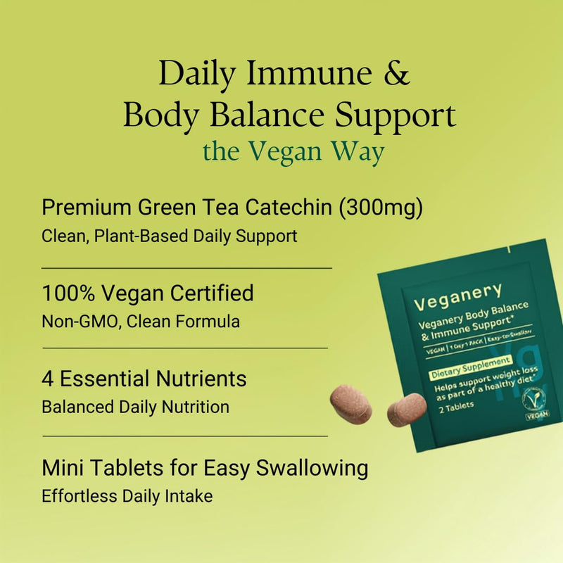 Immune Support & Body Balance Supplement – Vegan Formula with Green Tea Extract, Daily Wellness for Metabolism & Energy, Convenient Mini Tablets, 28 Count