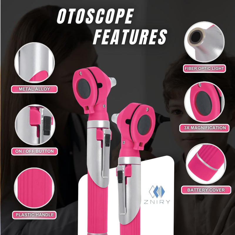 Fiber Optic Mini Otoscope - Ear Scope with Light for Infection Detection, Wax Removal, and At-Home ENT Exams (Pink Color) Reguler - BeesActive Australia
