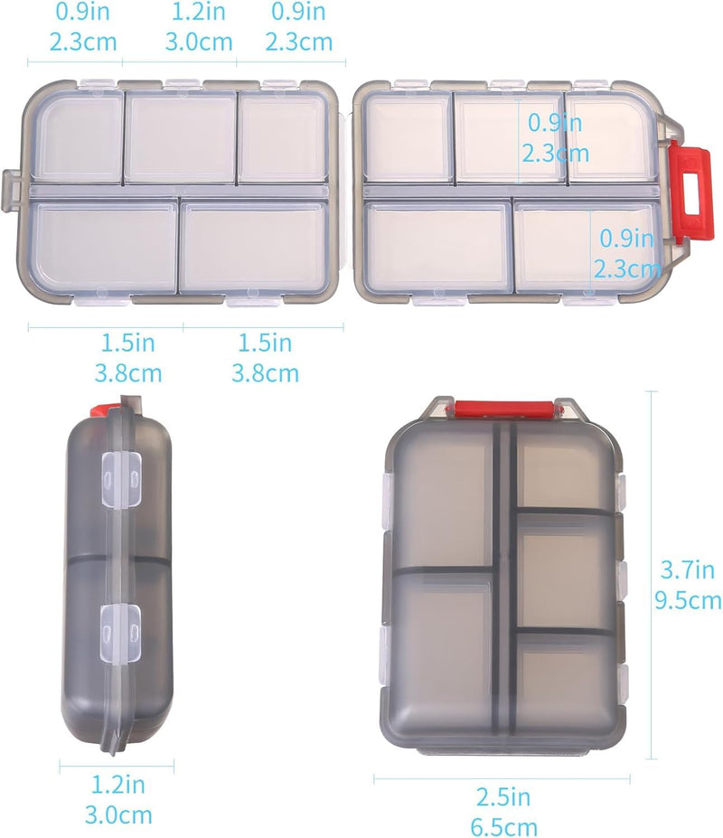 2PCS Travel Pill Organizer 10 Compartments Portable Folding Pill Case | Small Pill Box Daily Pill Container for Purse, Medicine Organizer for Fish Oil Vitamins Black Pack of 2