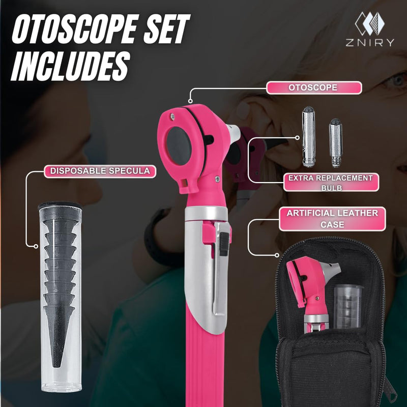 Fiber Optic Mini Otoscope - Ear Scope with Light for Infection Detection, Wax Removal, and At-Home ENT Exams (Pink Color) Reguler - BeesActive Australia
