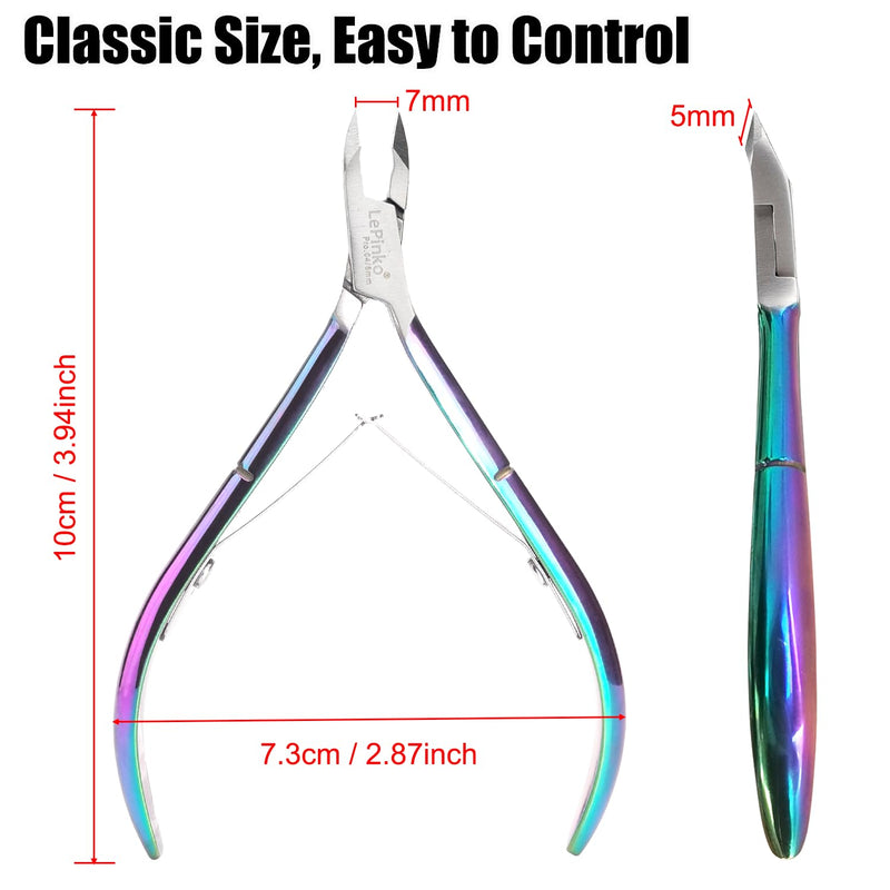LePinko 4 Packs Upgraded Cuticle Trimmer kit, Sharp Dead Skin Clipper, Labor-Saving Cuticula Remover for Fingernail Toenail, Manicure Pedicure Tool for Women Men, 5mm Jaw, Rainbow Color