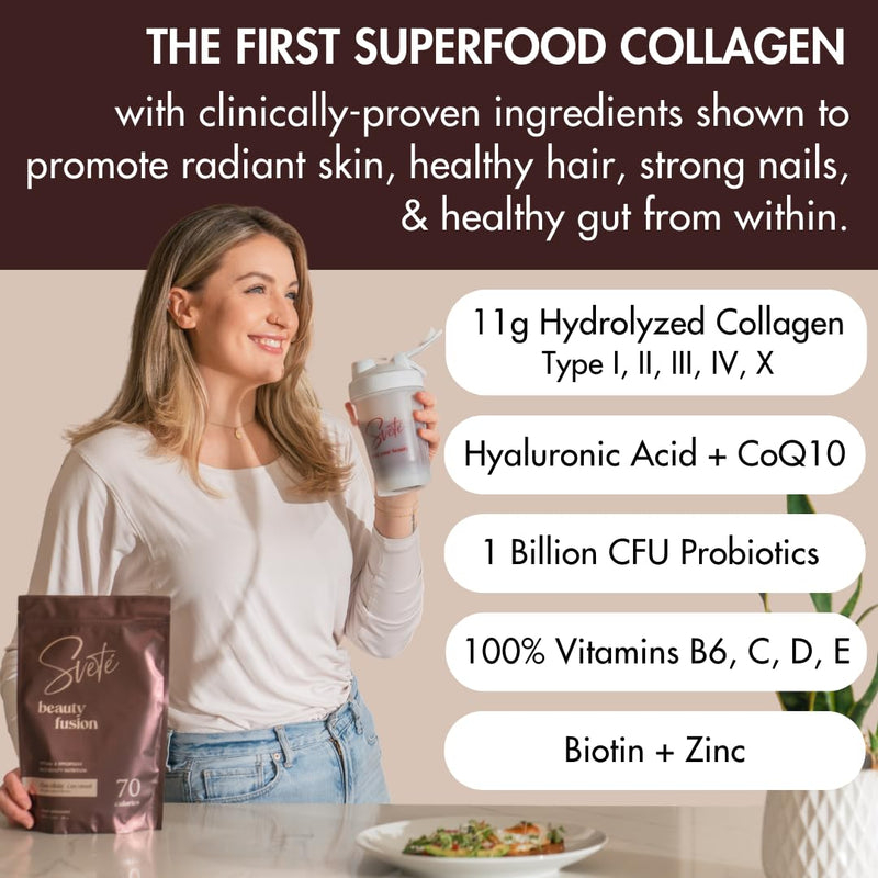 Hydrolyzed Multi Collagen for Women + Vitamins, Biotin, Hyaluronic Acid, CoQ10, Probiotics, Zinc | Keto Chocolate Protein Drink Powder (7 Travel Packs) Hair, Skin, Beauty Supplement by Svete Chocolate Coconut - Packets