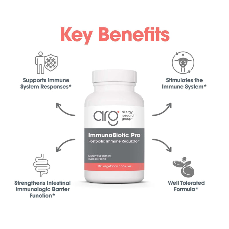 Allergy Research Group ARG ImmunoBiotic Pro Postbiotic Immune, 200 Capsules | Postbiotic Immune Regulator with Lactobacillus Rhamnosus Lysate for Immune System and Gut Barrier Function