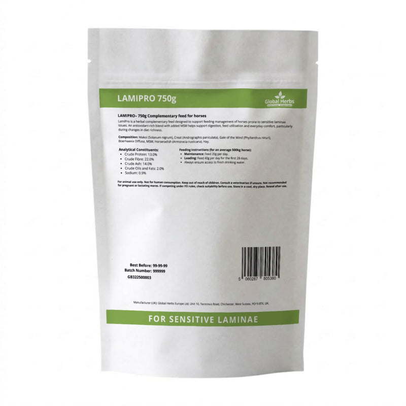 Global Herbs LamiPro for Horses 750g Refill Pouch Laminitis-Prone & Metabolic Support Herbal Supplement