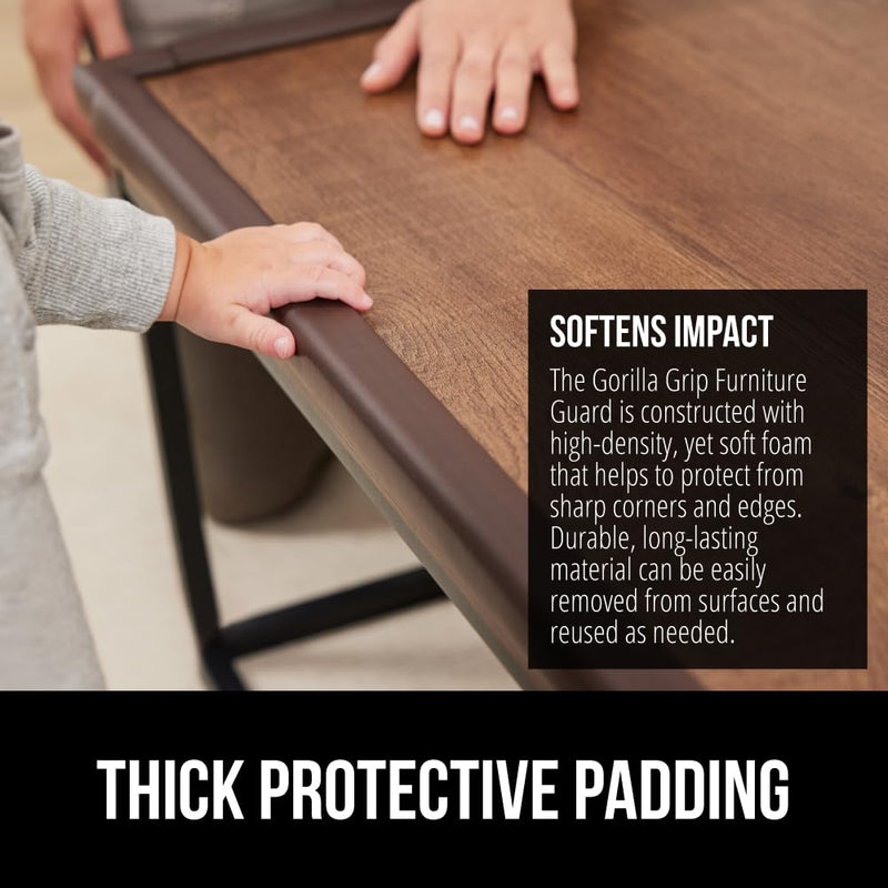 GORILLA GRIP Baby Proof Corners and Edges for Furniture, Kid Proofing Adhesive Table Corner Protectors, Heavy Duty Soft Rubber Foam Protection, Includes 8 Protective Safety Guards, 15 Feet, Brown - BeesActive Australia
