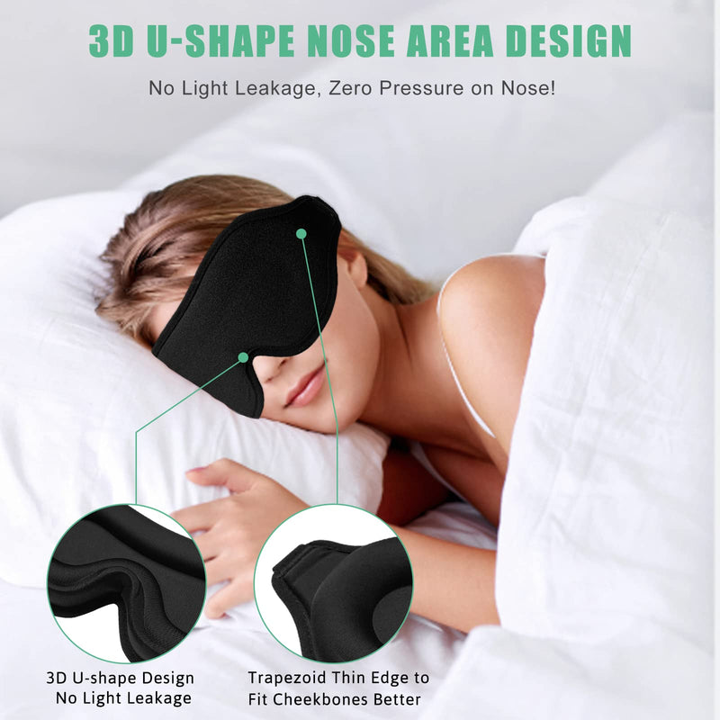 BeeVines 2 Pack 3D Contoured Sleep Mask Sleeping Eye Masks for Lash Extensions, Night Molded Mask with Adjustable Strap, 100% Block Light Eye Shade Cover for Traveling Yoga Nap 01 Pink & Black (2 Packs)