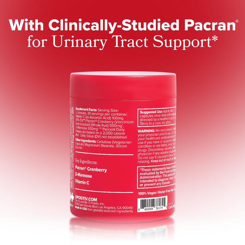 O Positiv URO Urinary Tract Health Supplement for Women, 60 Count (Pack of 1) - Urinary Support Vitamins with Pacran Complete Cranberry Extract, D-Mannose, & Vitamin C - Vegan & Gluten-Free 60 Count (Pack of 1)