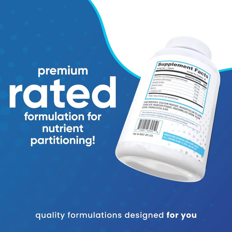 NuEthix Formulations SLIN-Trol, Glucose Disposal Agent Pills for Men & Women, Nutrient Partitioning Supplement with Chromium Polynicotinate, & Glycine, Effective Carb Absorption, Non-GMO, 60 Servings - BeesActive Australia