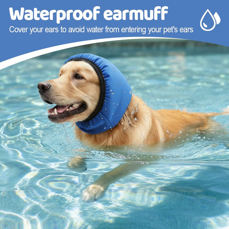 Dog Ear Muff, Noise Protection Waterproof Dog Bathing Ear Covers Adjustable Cat Quiet Earring Wrap for Grooming Swimming L