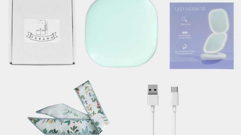 Makeup Mirror with Lights - Dual-Sided Green LED Pocket Mirror, 1X/5X Magnifying Travel Mirror, 3 Light Modes, Rechargeable Handheld Mirror for On-The-Go Makeup, Grooming, and Gifts