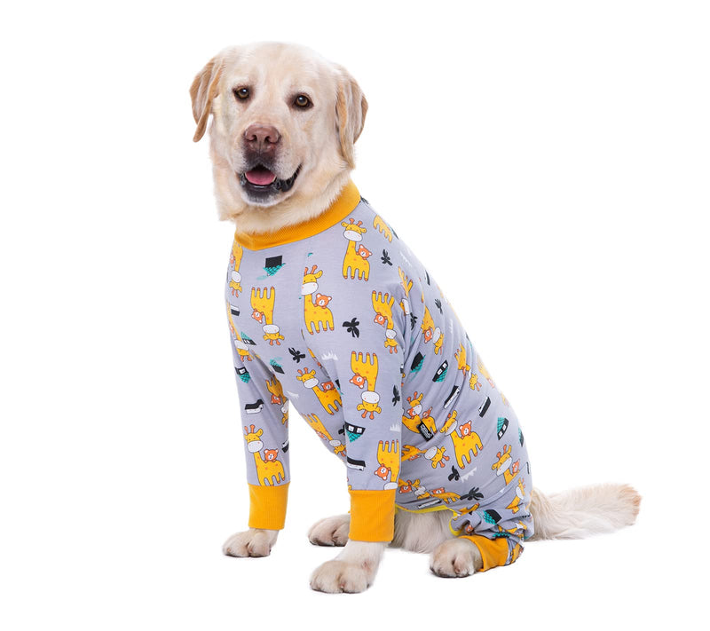BT Bear Large Dog Clothes, Elastic Pet Onesie Protect Joints Anti-Hair Anti Licking, Wound Protection Pet Pajamas Dog Jumpsuit for Medium Large Dogs (XXXL, Gray Giraffe) XXX-Large - BeesActive Australia