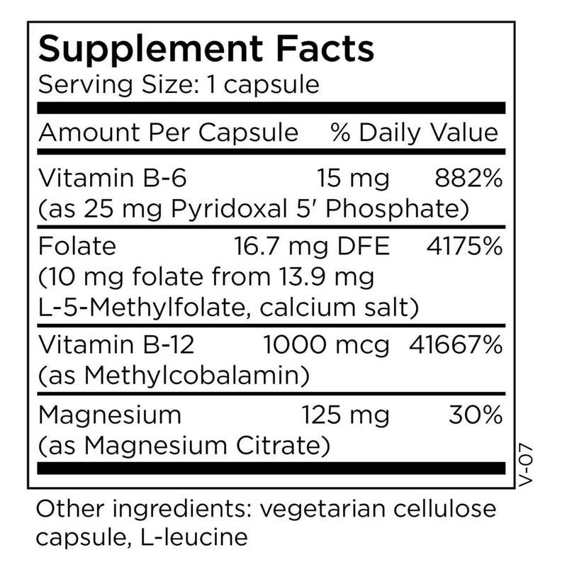 MethylPro Cofactors with L-Methylfolate 10 mg, 30 Capsules | Vitamins B6, B12 and Magnesium with Active Folate for Methylation and Biochemical Reactions, Hypoallergenic