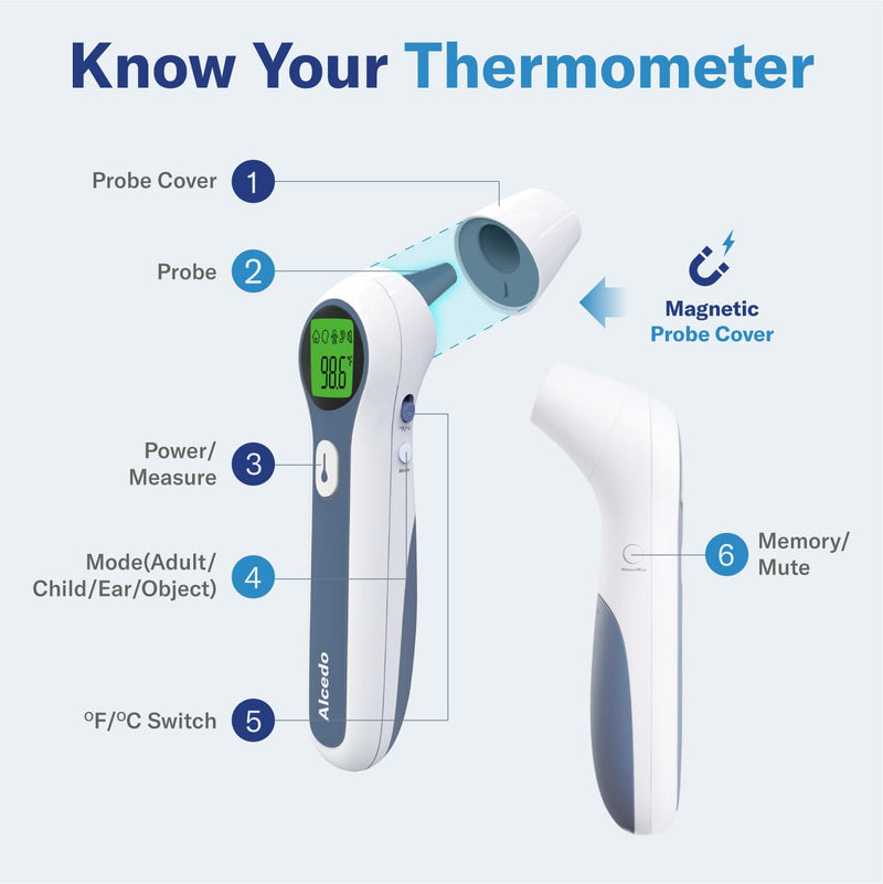 Alcedo Forehead and Ear Thermometer for Adults, Kids, and Baby | Digital Infrared Thermometer for Fever | Touchless, Instant Read, Medical Grade | Pouch and Batteries Included - BeesActive Australia