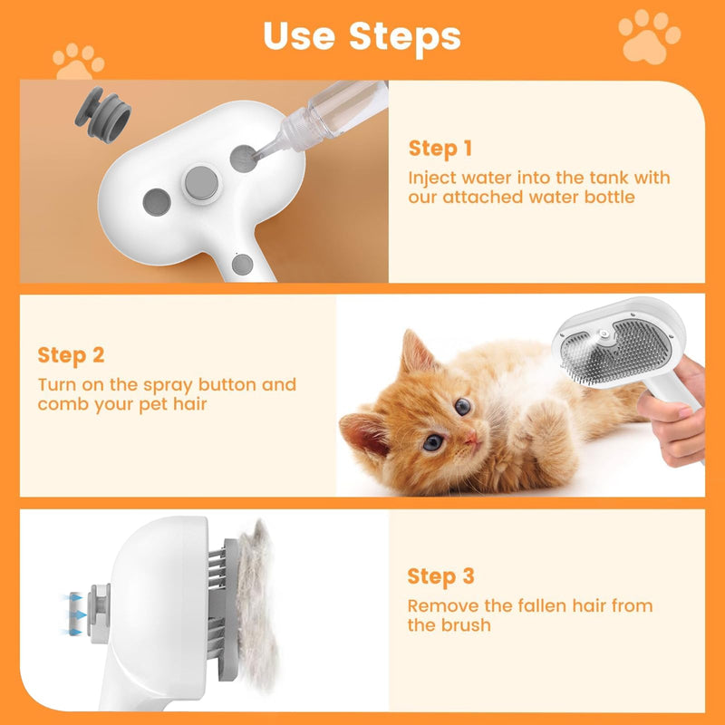 BIRDTOBR Steamy Cat Brush, 3 in 1 Cat Brush with Steam, Multifunctional Cat Spray Massage Comb, Steamy Cat Brush Eliminate Flying Hair with One Button for Cat and Dog-White White - BeesActive Australia