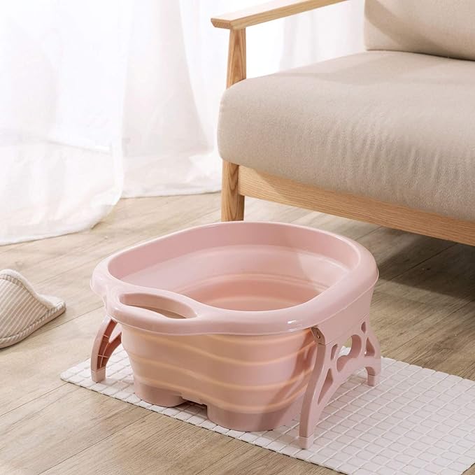 Foot Bath Bucket, Folding, Massage, Anti-Cold, Fatigue Reduction, Portable, Compact, Lightweight, Foot Bathtub, Foot SPA, Care, Foot Massage Barrel, Household Foot Bath, 19.7 x 15.7 x 8.7 inches (50 x 40 x 22 cm ), Pink - BeesActive Australia