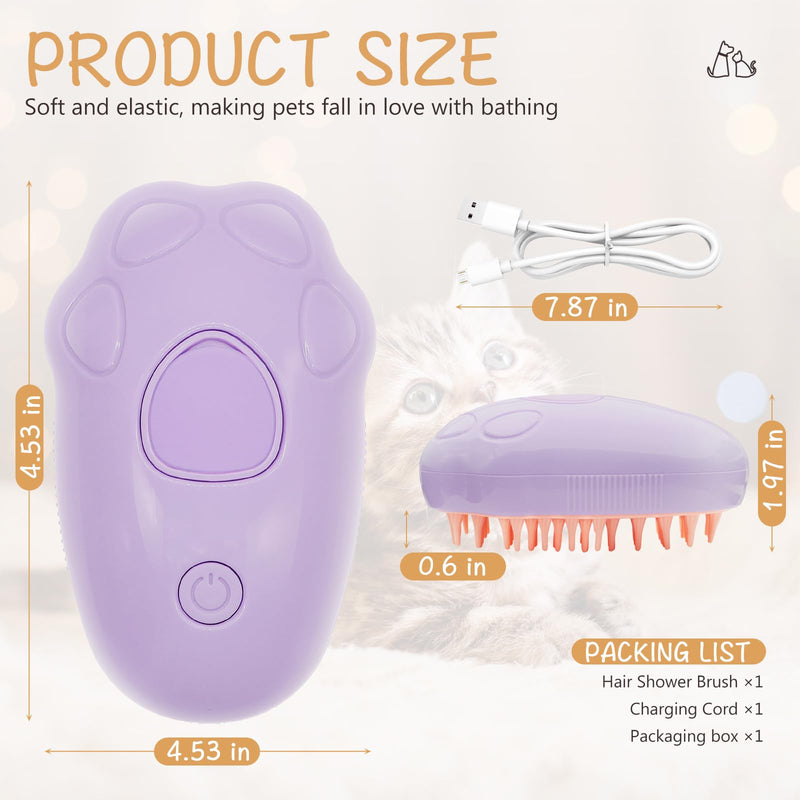Cat Steam Brush for Shedding: 3-in-1 Silicone Steam Brush for Cats, Rechargeable Steam Cat Brush, Steamy Pet Brush, Dog Steam Brush for Shedding, Cat Grooming Brush with Steam - Purple - BeesActive Australia