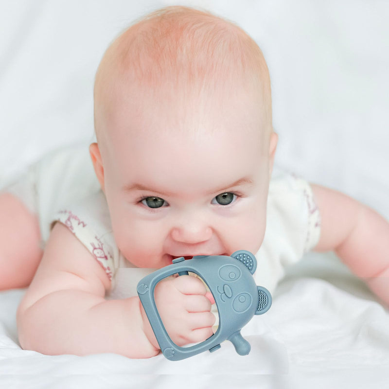 Baby Teething Toys for Infants 3+ Months Set of 3, Easy to Hold Silicone Teething Mitten with Soft Textures for Sensory Exploration and Teething Pain Relief, Baby Chew Toys for Sucking Needs Blue - BeesActive Australia