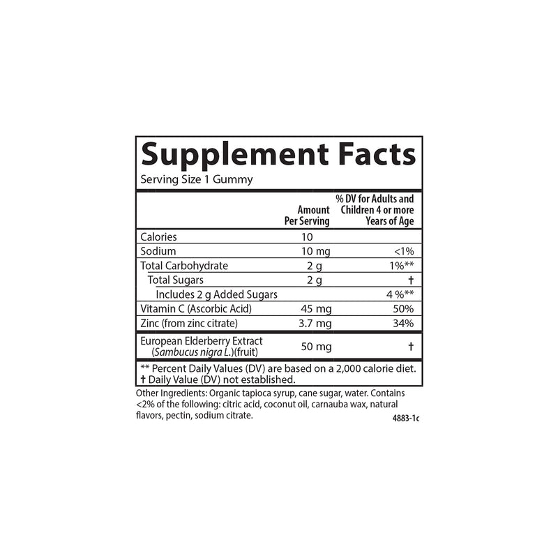 Carlson Kid's Black Elderberry Gummies, 100 mg, 60 Vegetarian Gummies | Berry; Black Elderberry Extract; with Vitamin C & Zinc; Non-GMO