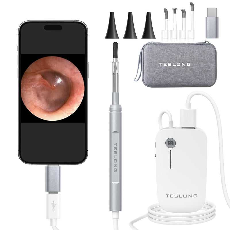 Teslong Digital Otoscope with Light, 1080p HD Ear Camera with Ear Wax Removal Tools, Video Ear Scope Otoscope with Light, Compatible with iPhone15, iPad, Android Phone, USB, Ear Picks, Waterproof - BeesActive Australia
