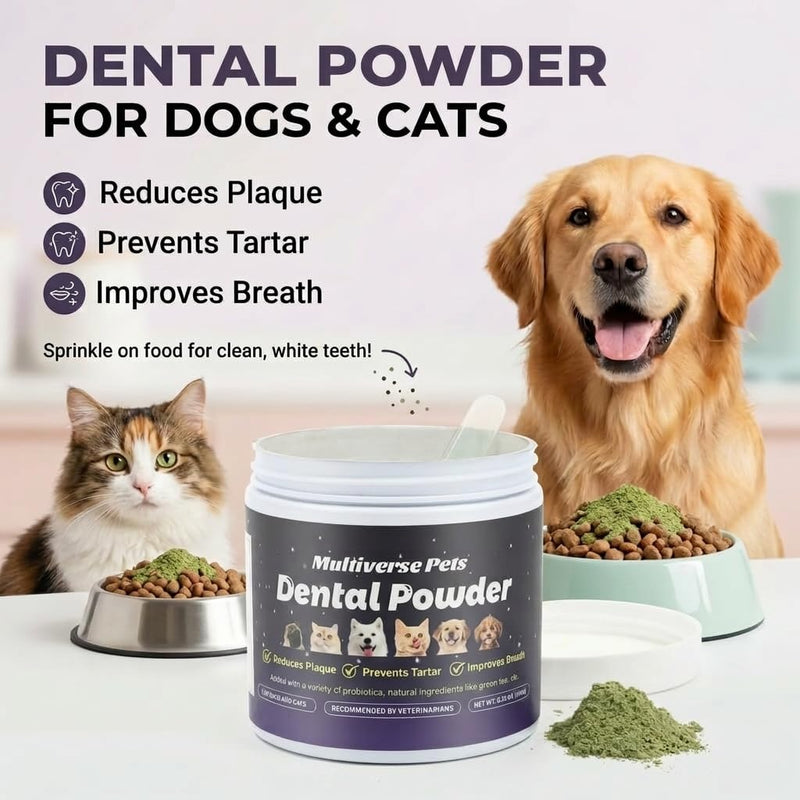 Probiotic Dog Dental Powder (180g) - Advanced Plaque & Tartar Remover for Dogs and Cats - Fresh Breath Oral Care Supplement - Professional Grade Teeth Cleaning - No Brush Formula
