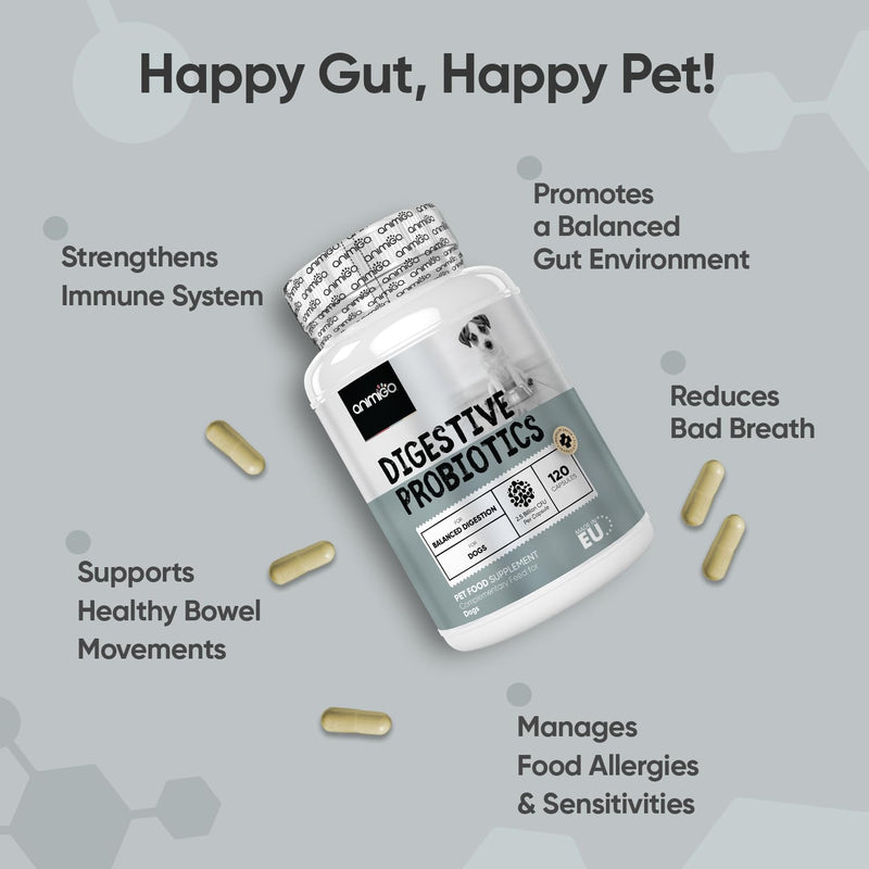 Probiotics for Dogs - Added Prebiotics & Digestive Enzymes - Dog Probiotics for Gut Health, Allergies & Immunity Breeds - Dog Digestive Supplements - 120 'Split & Pour' Capsules