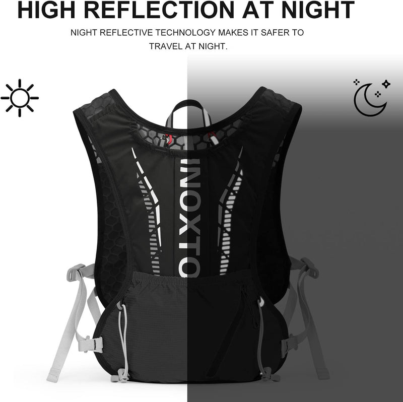 INOXTO Hydration Vest Backpack,Lightweight Water Running Vest Pack with 1.5L Water Bladder Bag Daypack for Hiking Trail Running Cycling Race Marathon for Women Men Black white