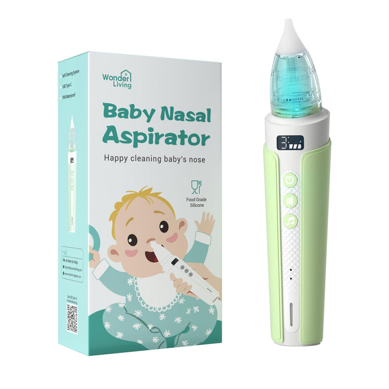 Electric Nasal Aspirator for Baby, Nose Sucker for Baby with IPX6 Waterproof, Self-Cleaning, Adjustable Nose Suction for Toddlers, Built-in Music & Light Soothing, Green - BeesActive Australia