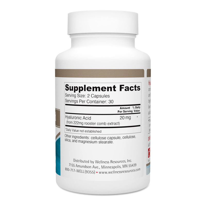 Wellness Resources Hyaluronic Acid from Rooster Comb, 100% Natural Source Low Molecular Weight (60 Capsules) - BeesActive Australia