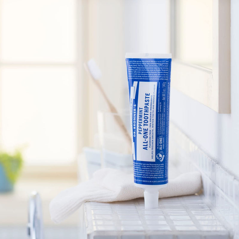Dr Bronner's All One Peppermint Toothpaste, Made with Organic, Fluoride-Free Ingredients with No Artifical Colours, Flavours, Preservatives or Sweeteners, Vegan Friendly, 105ml Tube (Pack of 2) 105 ml (Pack of 2)