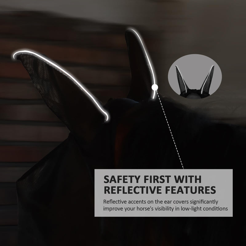 CareMaster Horse Fly Mask Large Space Fly Mask Breathable UV Protection Equine Mask with Reflective Features on Ears Mars Black M Medium - BeesActive Australia