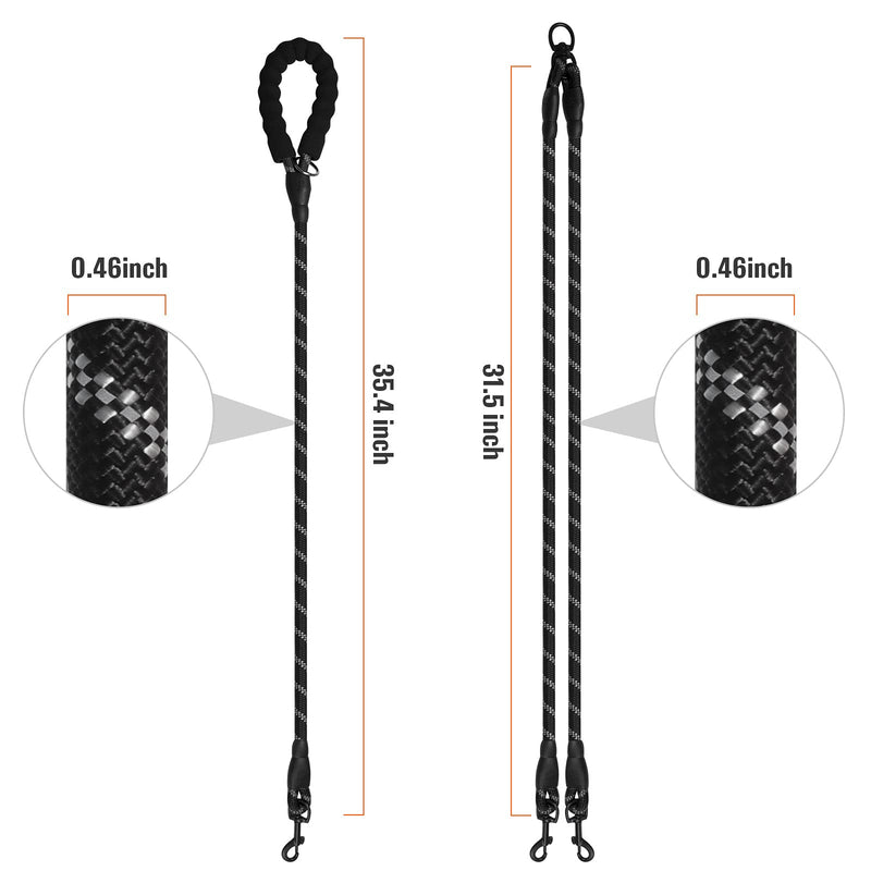 Double Dog Leash Reflective Detachable Coupler and Tangle Free, Support add to Multiple Rope Leash Control with Padded Handle for Large and Medium Dogs Walking (Classic Black, Double Leash) Classic Black - BeesActive Australia