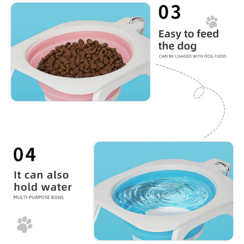 Collapsible Pet Bowl, Foldable Cup Dish for Small Dog Cat Food Water, Feeding Portable Travel Bowl, Tripod Stand, Pet Feeding Watering Dish for Walking Parking Traveling (Pink) Pink