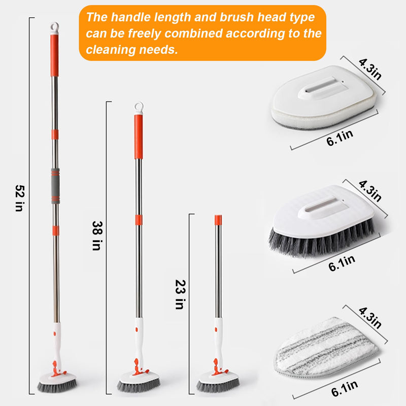Onewly Shower Scrubber with Long Handle, 3 in 1 Bathroom Cleaning Brush with 24"-53" Extand Handle, Cleaning Supplies for Kitchens, Sinks, Toilets, Floors, Baseboards, Windows and Corners 9 Count - BeesActive Australia
