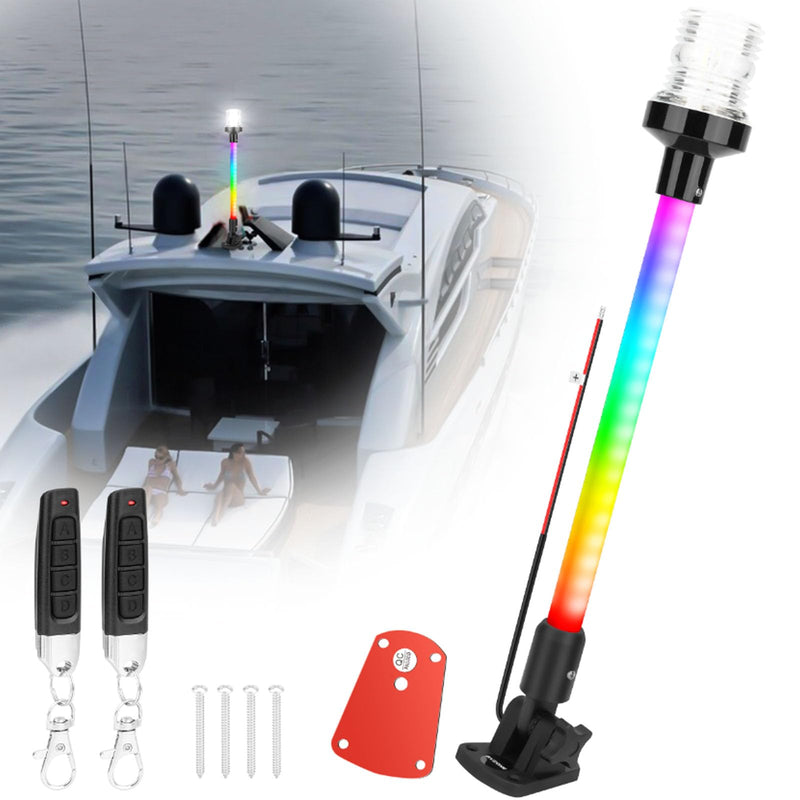 RVZONE 16inch Anchor Light RGBW Boat Stern Light IP67 Waterproof with Remote Control 180°Fold Down Marine Navigation Lights for Boats LED for Pontoon, Jon Boat, Bass Boat, Fishing Boats (16 inch) 16 inch