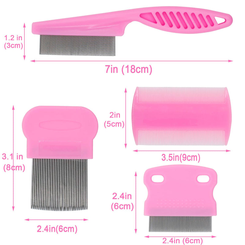 Flea Comb 4-Pieces-Pink with High Strength Teeth Pet Tear Stain Remover Combs, Dog Cat Grooming Set Effective Float Hair Remover - BeesActive Australia