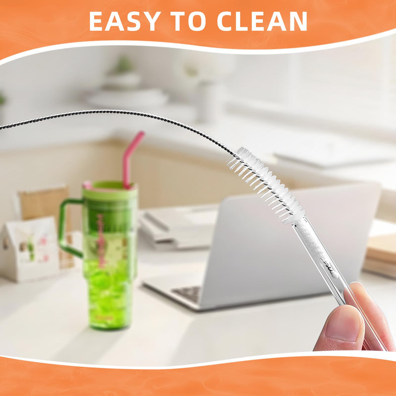 Cleaning Brushes for Reusable Drinking Straws, Set of 5, Long Wire Handle, Bottle and Straw Cleaner for Stanley Mug, Sippy Cup, Water Bottle and Tubes, Reusable and Flexible white00001