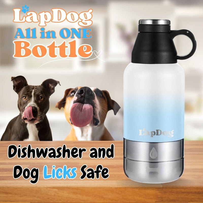 Lapdog Portable Dog Water Bottle & Food Bowls, All-in-One Accessories for Walking, Hiking, Beach- Double Walled, Insulated, Stainless Steel Water Dispenser (White/Powder Blue, without Neoprene Bag) White/Powder Blue - BeesActive Australia