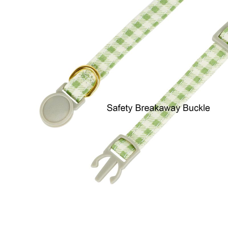 Bowtie Cat Collar with Bell, 2 Pack Cotton Breakaway Kitten Collars with Removeable Bow Stylish Cat Collars, Floral Green & Plaid 7.5-11.4 Inch (Pack of 2) Floral Green+Plaid - BeesActive Australia