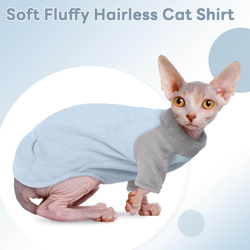T'CHAQUE Sphynx Cat Clothes, Soft Fleece Cat Sweaters for Cats Only, Pullover Shirt for Cat, Cat Pajamas with Sleeves, Kitten Hairless Cat Winter Clothes, Winter Warm Cat Outfit Onesie Jumpsuit Hoodie Large Blue - BeesActive Australia
