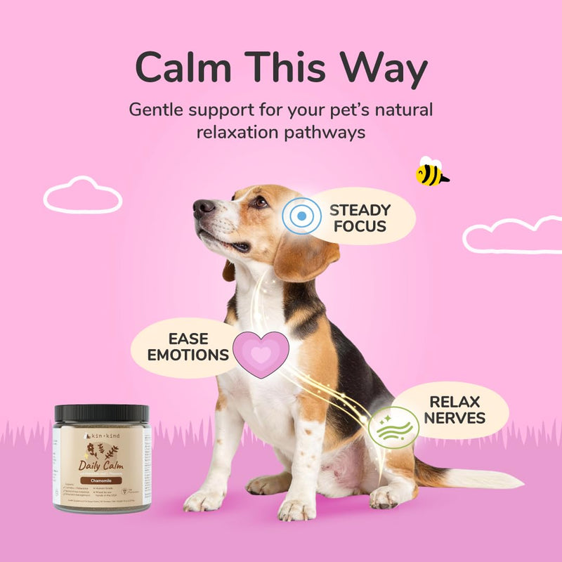 kin+kind Calm Power Supplement for Dogs and Cats – Natural Dog Calming and Cat Calming Support with Organic Chamomile, Thyme, Apple Pomace, Ginger & Coconut – Vet Formulated - Made in USA – 8 oz 8 oz (Large)