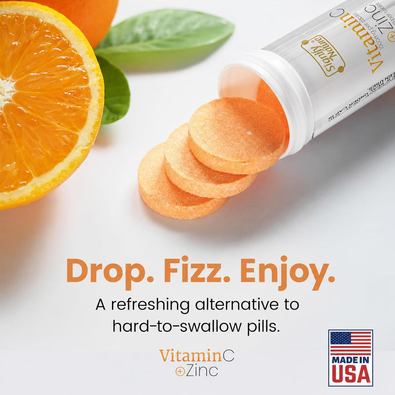 SIGNIFY NATURE Vitamin C 1000mg Effervescent Tablets with Zinc, 40CT | Potent Immune Support with Zinc, Sugar-Free & Vegan, Dissolvable Fizzy Tablet, Water Soluble, Easy Daily Vitamin C Boost Orange 40 Count (Pack of 1)