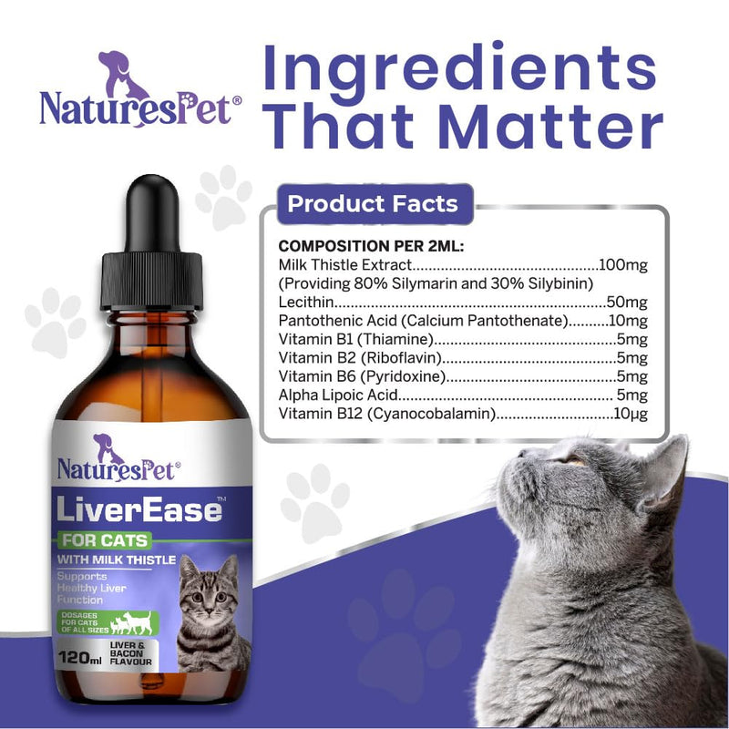 LIVEREASE – Milk Thistle for Cats (120ml) – Liver Support, Detox & Antioxidant Protection – Rich in Silymarins, Beef, Liver & Bacon Flavour