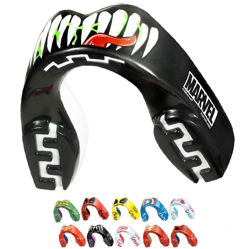 Marvel Venom Mouth Guard, Dual Layer Mouthguard for Youth with Case, Easy Fit Remoldable Mouthpiece for Football, Boxing, Lacrosse, MMA, Basketball & All Contact Sports (Kids <11 Years, Black) Junior (up to 11 Year)