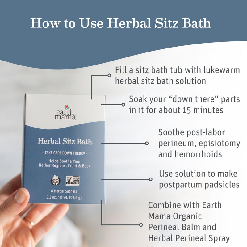 Earth Mama Herbal Sitz Bath | Pregnancy & Postpartum Essentials, Soothing Sitz Bath for Hemorrhoids with Witch Hazel, & Calendula, 6-Count 6 Count (Pack of 1) - BeesActive Australia