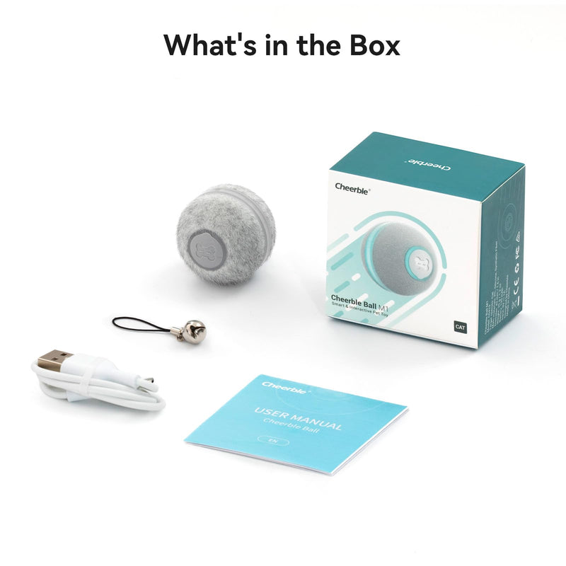 Cheerble Smart Interactive Cat Toy, Automatic Moving Bouncing Rolling Ball for Indoor Cat Kitten, Peppy Pet Ball with Lights and Bell, Grey - BeesActive Australia