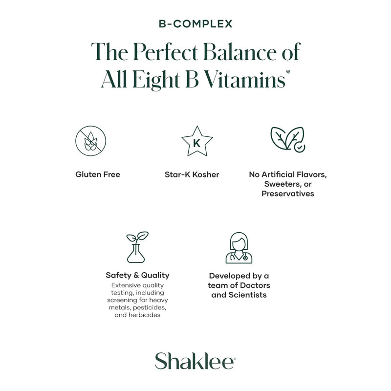 Shaklee - B-Complex - Bioactivated B Vitamins - 240 Tablets | Features Shaklee's Bioactivated Absorption System™, Includes niacin, biotin, folic acid, and vitamins B1, B2, B6, and B12