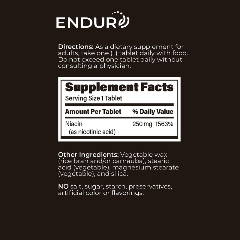 ENDUR-ACIN® Extended Release Niacin 250mg, Nicotinic Acid, 200 Tablets | Vegan, Gluten-Free, Flush-moderated extended release, 200-day supply, cGMP & UL-Certified, USA made 200 Count (Pack of 1)